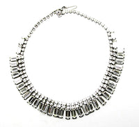 Vintage 1950s Clear Rhinestone Silver-Toned Necklace and Bracelet Set - Necklace Front - Thumbnail