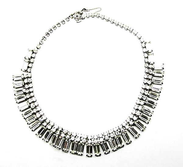 Vintage 1950s Clear Rhinestone Silver-Toned Necklace and Bracelet Set - Necklace Front