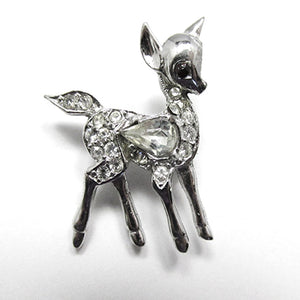Vintage 1950s Mid-Century Figural Baby Deer Rhinestone Pin - Front