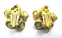 Weiss Vintage 1960s Designer Rhinestone and Pearl Floral Earrings - Back - Thumbnail