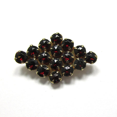 Elegant Vintage 1950s Mid-Century Geometric Garnet-Red Rhinestone Pin - Front