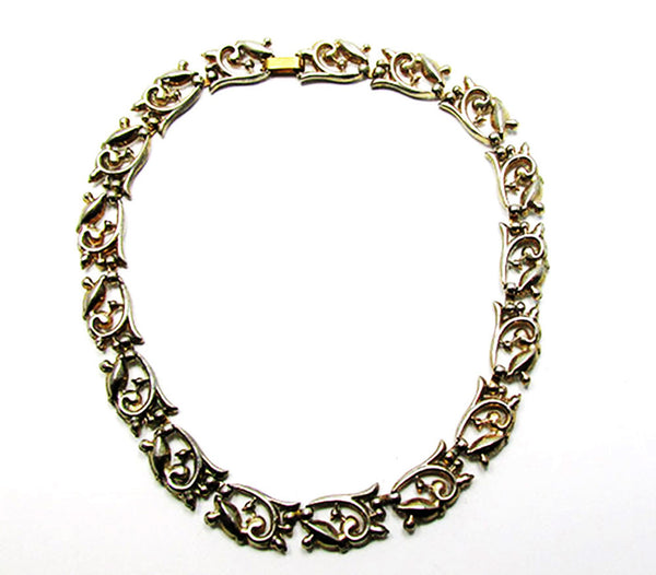 Vintage 1950s Mid-Century Clear Rhinestone and Gold-Tone Link Necklace -  Back