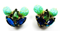 Vintage 1950s Avant-Garde Blue and Green Rhinestone Pin and Earrings