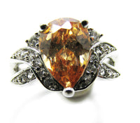 Glamorous Vintage Silver-Tone Pear-Cut Cubic Zirconia Ring - Front - Thumbnail