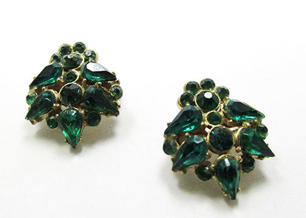 Vintage 1950s Mid-Century Emerald Rhinestone Floral Scatter Pins- Front