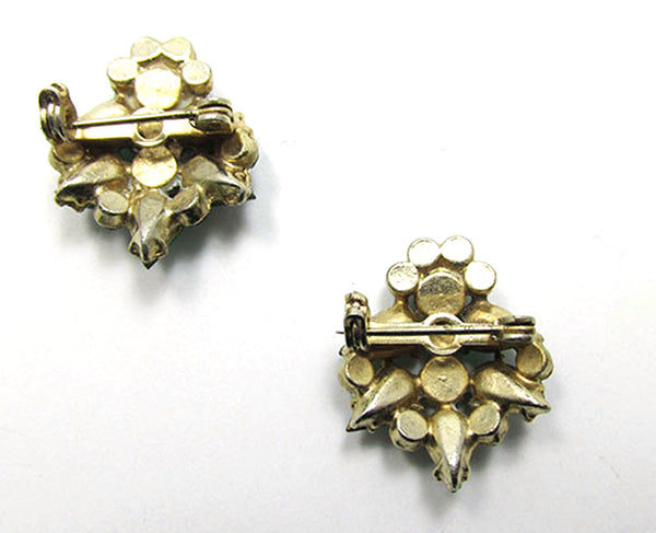 Vintage 1950s Mid-Century Emerald Rhinestone Floral Scatter Pins - Back