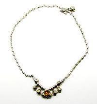 Signed Bogoff Vintage 1950s Citrine and Clear Rhinestone Necklace - Back - Thumbnail