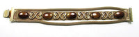 Vintage 1950s Cat’s Eye Cabochon Rhinestones Gold Mesh Bracelet - Front - Thumbnail