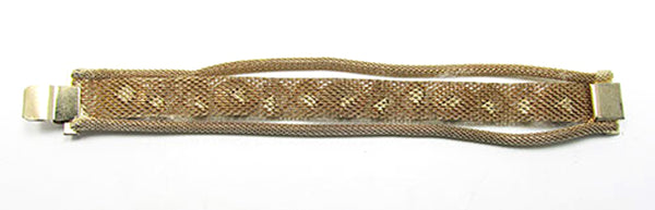 Vintage 1950s Cat’s Eye Cabochon Rhinestones Gold Mesh Bracelet - Back