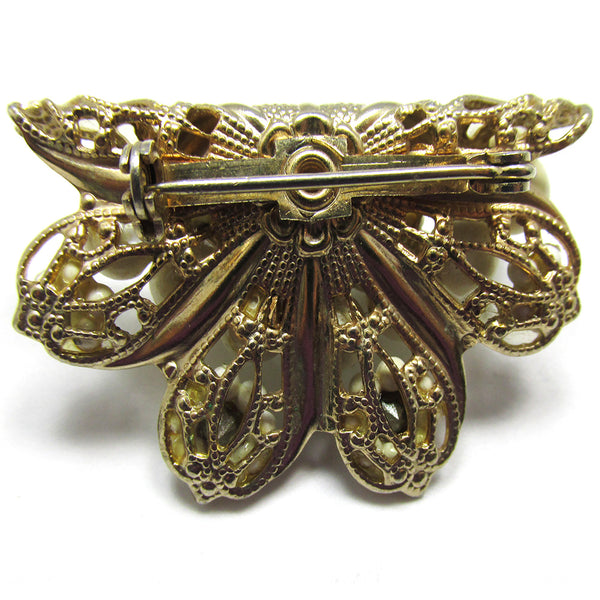 Unique Three-Dimensional 1950s Vintage Rhinestone and Bead Floral Pin  Back