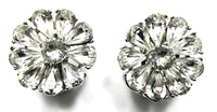Signed Bellini Vintage 1980s Clear Rhinestone Floral Earrings - Front - Thumbnail