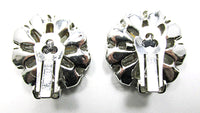 Signed Bellini Vintage 1980s Clear Rhinestone Floral Earrings - Back - Thumbnail