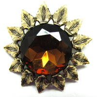 Bold Signed Emmons Vintage 1950s Topaz Diamante Designer Floral Pin - Front - Thumbnail