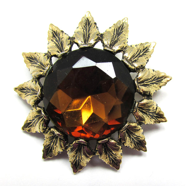 Bold Signed Emmons Vintage 1950s Topaz Diamante Designer Floral Pin - Front