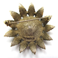 Bold Signed Emmons Vintage 1950s Topaz Diamante Designer Floral Pin - Back - Thumbnail