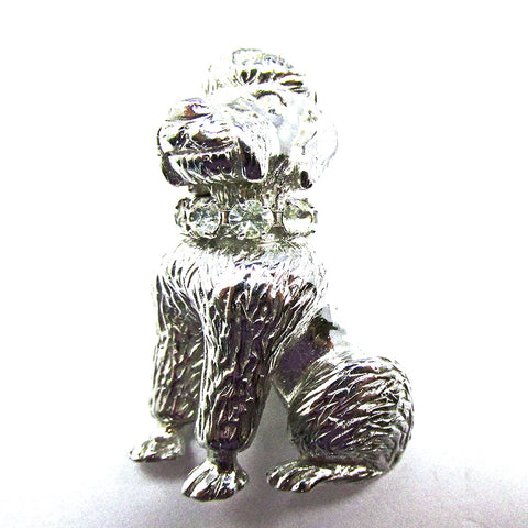 Adorable Vintage 1950s Signed Castlecliff Rhinestone Poodle Pin - Front
