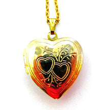 Vintage 1960s Classic Engraved Gold-Toned Heart-Shaped Locket - Close Up - Thumbnail