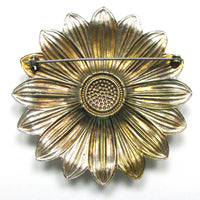 Striking 1950s Vintage Clear Rhinestone and Gold Sunflower Pin - Back - Thumbnail