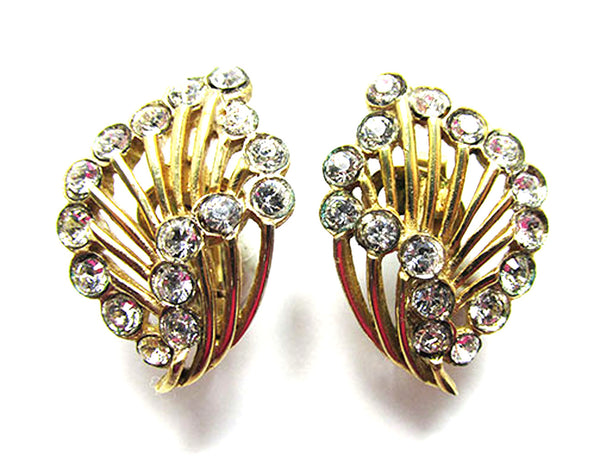 Crown Trifari Vintage 1950s Eye-Catching Rhinestone Floral Earrings - Front