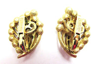 Crown Trifari Vintage 1950s Eye-Catching Rhinestone Floral Earrings - Back and Signature - Thumbnail