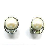 1970s Signed Monet Contemporary Style Pearl Cabochon Earrings - Thumbnail