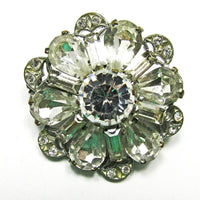 Marvelous Signed Czechoslovakia 1930s Vintage Floral Rhinestone Pin - Thumbnail