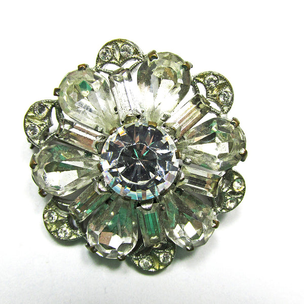 Marvelous Signed Czechoslovakia 1930s Vintage Floral Rhinestone Pin