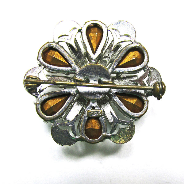 Marvelous Signed Czechoslovakia 1930s Vintage Floral Rhinestone Pin