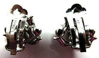 Rare Signed Charel Vintage 1950s Clear Rhinestone Floral Earrings - Back - Thumbnail