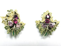 Lovely 1950s Vintage Mid-Century Diamante Floral Clip-On Earrings - Front - Thumbnail
