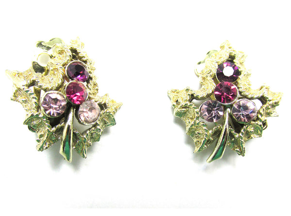 Lovely 1950s Vintage Mid-Century Diamante Floral Clip-On Earrings - Front