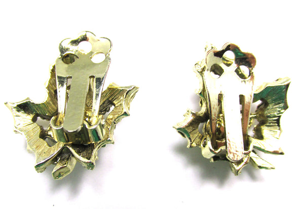 Lovely 1950s Vintage Mid-Century Diamante Floral Clip-On Earrings - Back