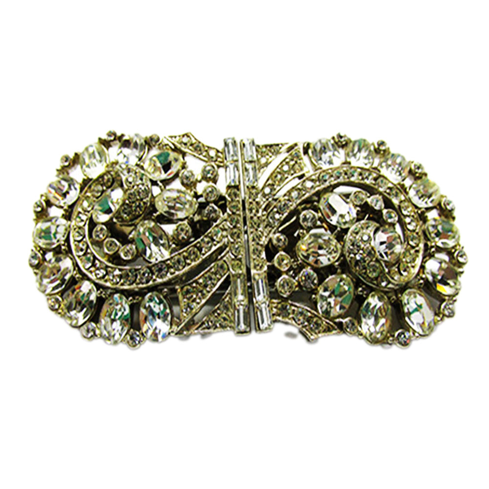 Magnificent Vintage 1930s Sparkling Clear Rhinestone Rhodium Duette - Front as Pin