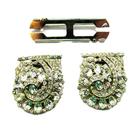 Magnificent Vintage 1930s Sparkling Clear Rhinestone Rhodium Duette - Front with frame separated into dress clips - Thumbnail