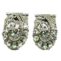 Magnificent Vintage 1930s Sparkling Clear Rhinestone Rhodium Duette - Front Dress Clips - Thumbnail