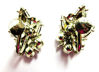 Signed Star Vintage 1950s Dainty AB Rhinestone Floral Earrings - Back - Thumbnail
