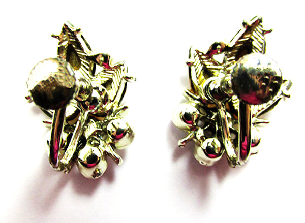 Signed Star Vintage 1950s Dainty AB Rhinestone Floral Earrings - Back