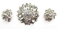 Unsigned Weiss Vintage1950s Clear Rhinestone Pin and Earrings - Front - Thumbnail