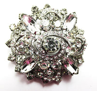 Unsigned Weiss Vintage1950s Clear Rhinestone Pin and Earrings - Pin Front - Thumbnail
