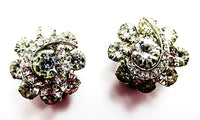 Unsigned Weiss Vintage1950s Clear Rhinestone Pin and Earrings - Front Errings - Thumbnail