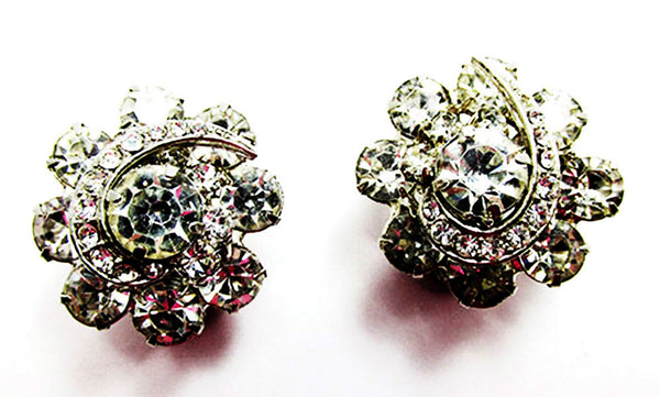 Unsigned Weiss Vintage1950s Clear Rhinestone Pin and Earrings - Front Errings