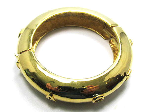 Signed Karl Lagerfeld Vintage 1980s Designer Gold-Toned Cuff Bracelet - Side