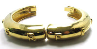 Signed Karl Lagerfeld Vintage 1980s Designer Gold-Toned Cuff Bracelet - Back - Thumbnail