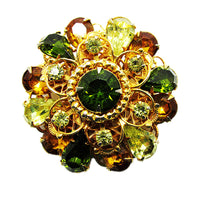 Amazing Vintage 1950s Citrine, Topaz, and Peridot Rhinestone Floral Pin - Front - Thumbnail