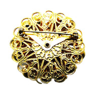 Amazing Vintage 1950s Citrine, Topaz, and Peridot Rhinestone Floral Pin - Back - Thumbnail