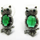 Vintage 1960s Green Rhinestone Figural Pierced Owl Earrings