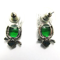 Vintage 1960s Green Rhinestone Figural Pierced Owl Earrings - Backs - Thumbnail