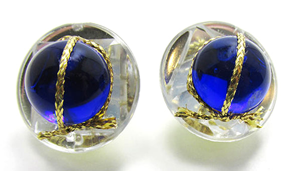 Vintage 1980s Contemporary Style Avant-Garde Blue Cabochon Earrings - Front