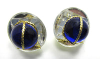 Vintage 1980s Contemporary Style Avant-Garde Blue Cabochon Earrings - Front - Thumbnail