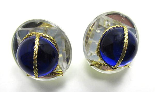 Vintage 1980s Contemporary Style Avant-Garde Blue Cabochon Earrings - Front